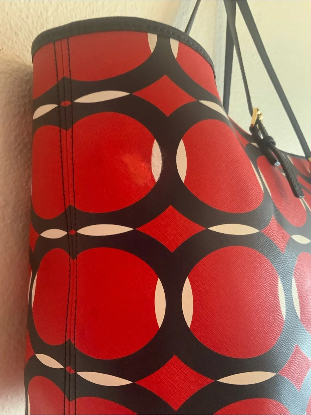 Michael Kors Red and Blue Circle-Print Tote with Gold MK Charm - Picture 12 of 16